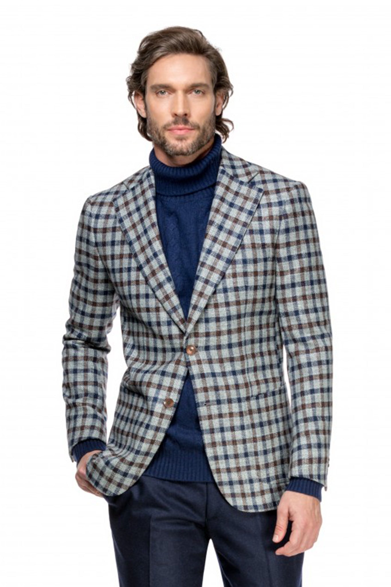 Slim fit blue plaid jacket