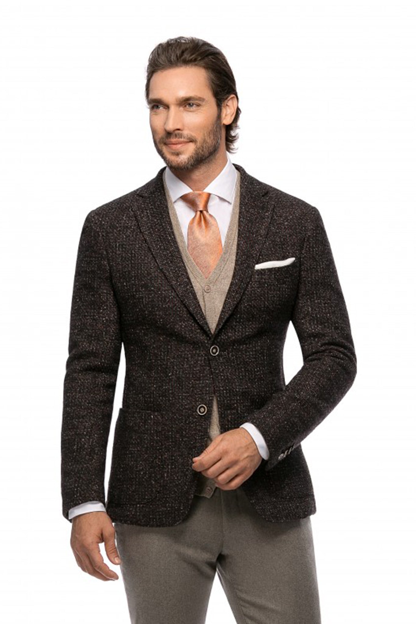 Sacou houndstooth maro, slim fit