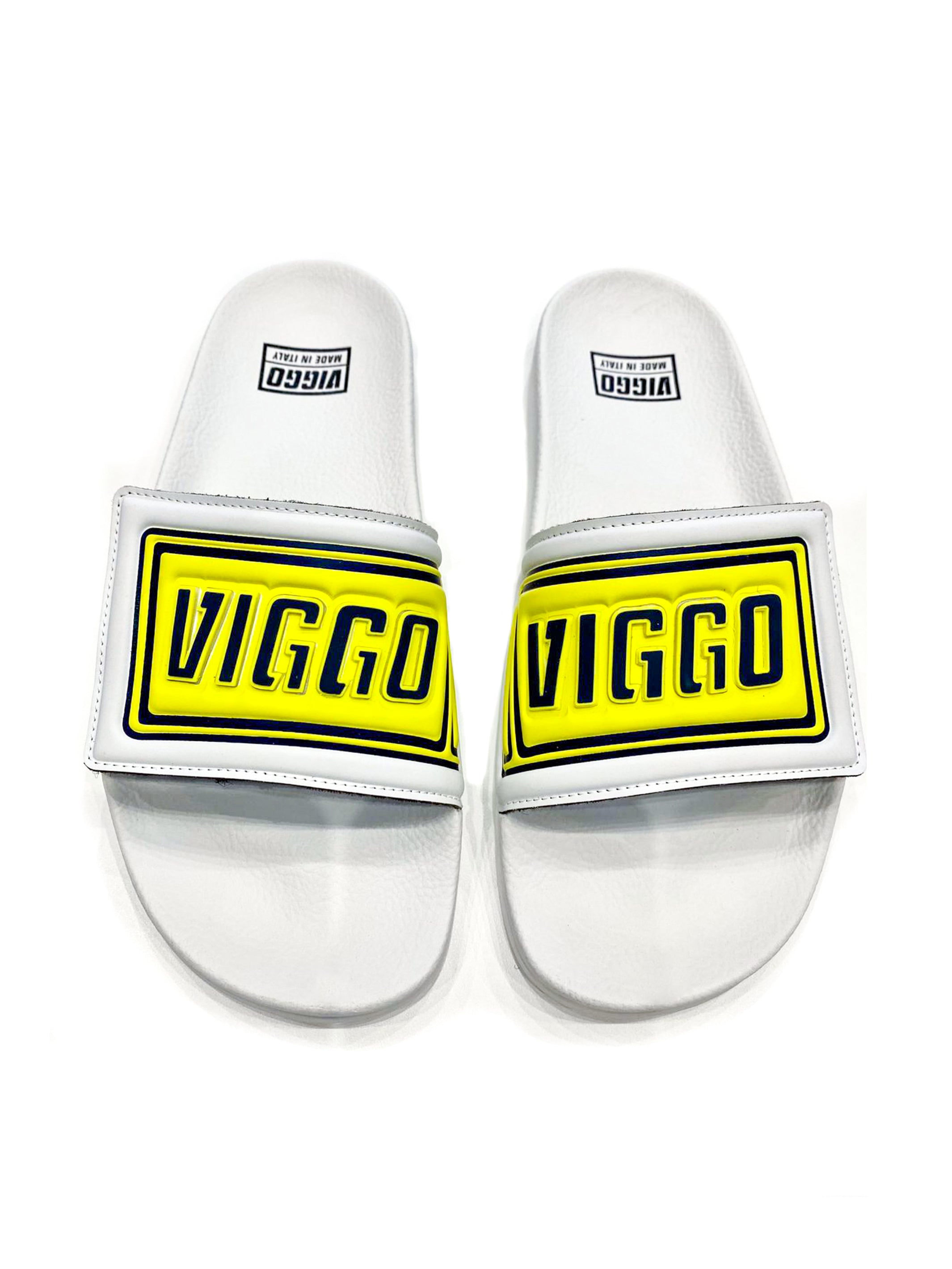 Flip flops with adjustable yellow velcro